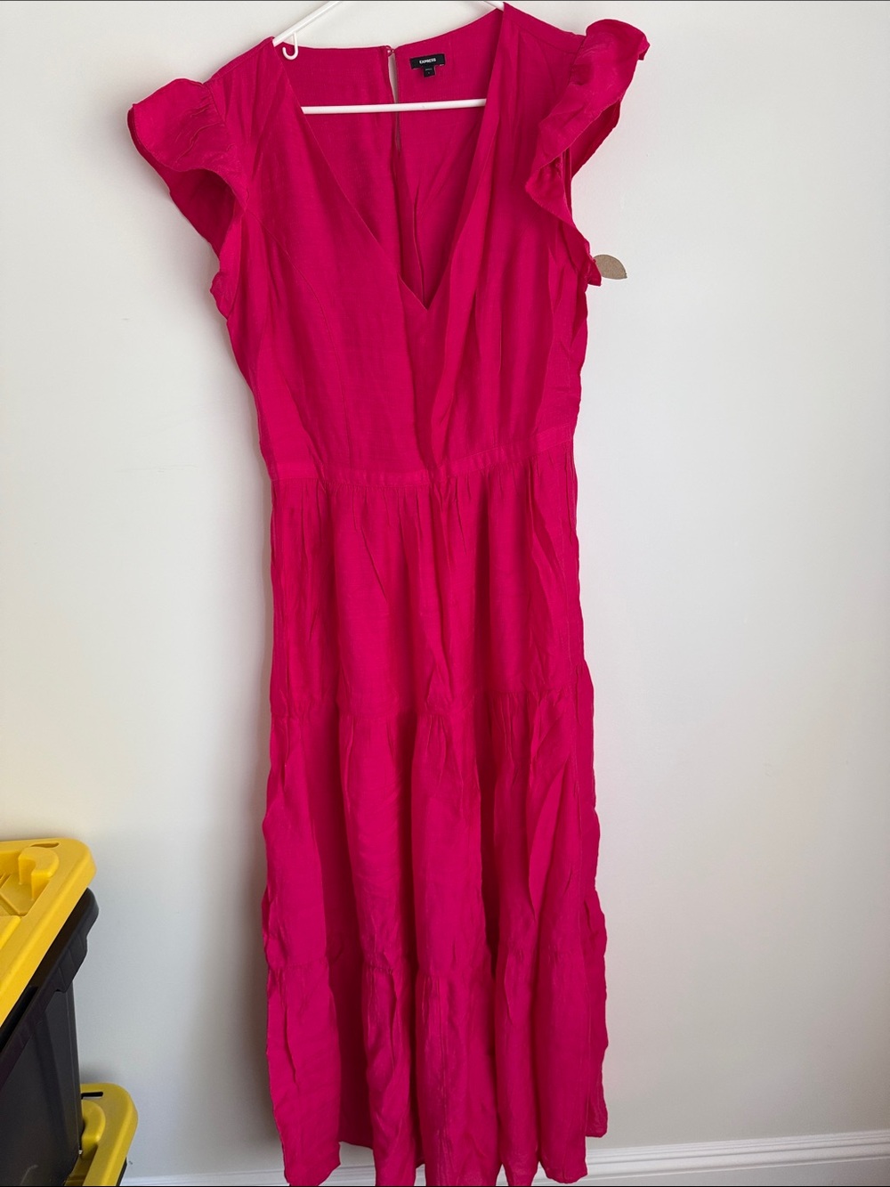 Express Hot Pink V-Neck Flutter Sleeve Maxi Dress